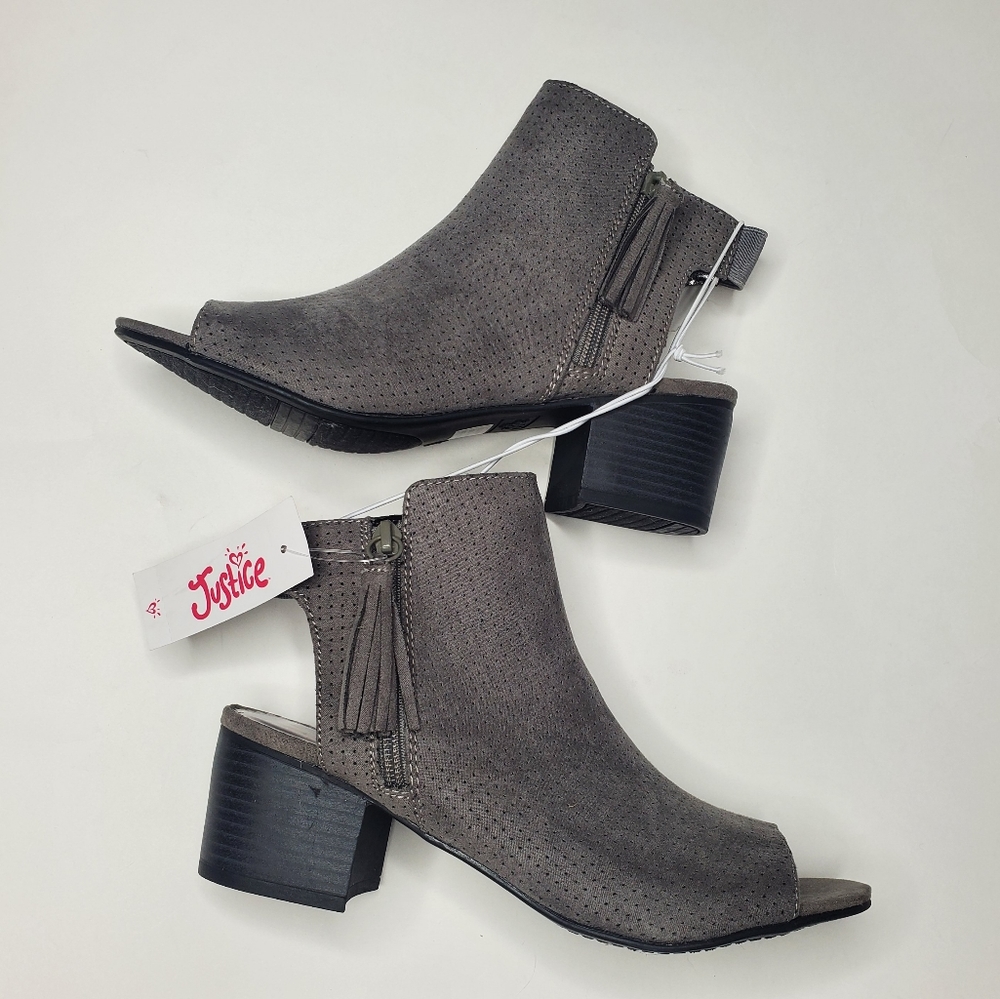 Justice Peep Toe Tassel Booties Gray NWT